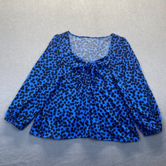 Ava & Viv Plus Size 3X Women's Long Balloon Sleeve Tie-Front Shirt Polka Dot - Picture 3 of 12